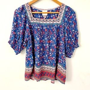 Knox Rose Floral Peasant Blouse Size Small NWT